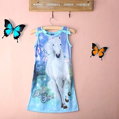 Kids Girls Summer Dress Sleeveless Casual Long Cartoon Dress Clothes 4-11Y