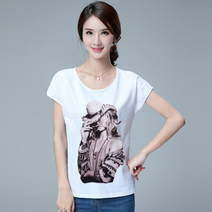 Korean Style Summer Casual Female T-Shirt female 3D print Women  Loose White Top Tees Batwing Sleeve Plus Size T Shirt BTS