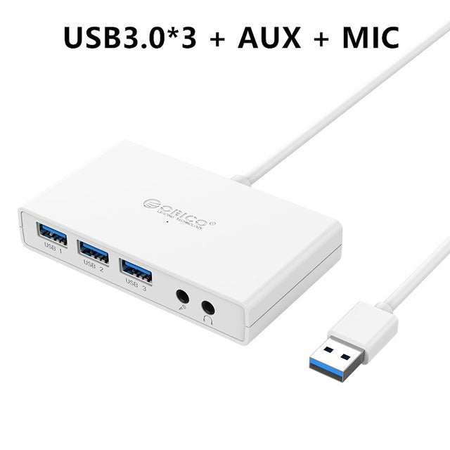 ORICO High Speed USB3.0 Hub with AUX MIC USB Micro Port HUB Charging Hub USB Splitter for Apple Macbook Air Laptop PC Tablet