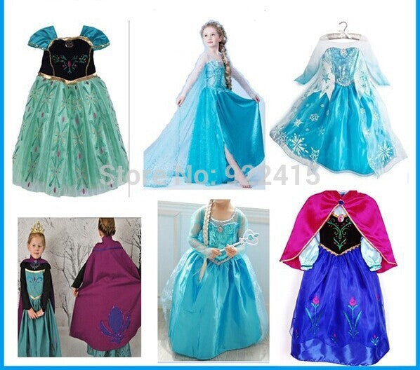 CaGiPlay free shipping  ice Elsa Costume  Size For Kids Princess Dress Sequined Cosplay party  Costume  Anna Dress girl dresses