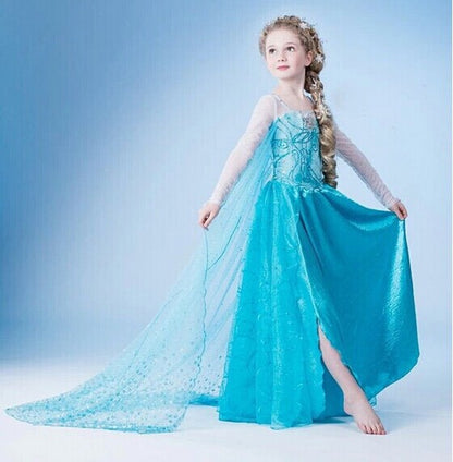 CaGiPlay free shipping  ice Elsa Costume  Size For Kids Princess Dress Sequined Cosplay party  Costume  Anna Dress girl dresses