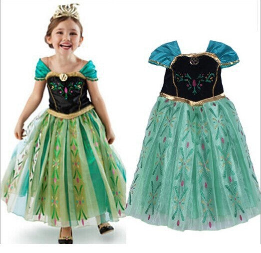 CaGiPlay free shipping  ice Elsa Costume  Size For Kids Princess Dress Sequined Cosplay party  Costume  Anna Dress girl dresses