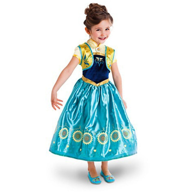 CaGiPlay free shipping  ice Elsa Costume  Size For Kids Princess Dress Sequined Cosplay party  Costume  Anna Dress girl dresses