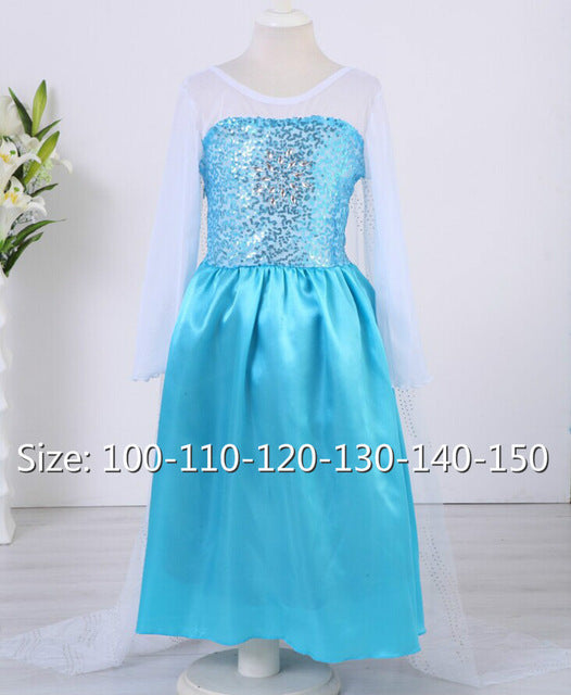 CaGiPlay free shipping  ice Elsa Costume  Size For Kids Princess Dress Sequined Cosplay party  Costume  Anna Dress girl dresses