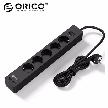 ORICO 3/5 AC+2 USB Power Strip Electronic Socket Home Office Surge Protector EU Plug hargers Extension Smart Socket black/white